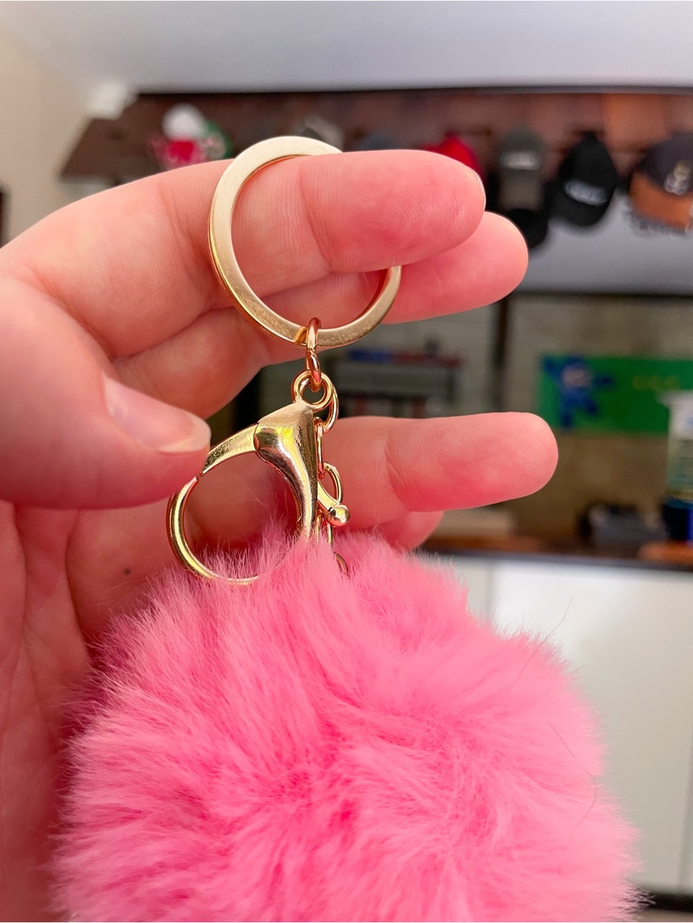 Faux Fur Pom-Pom Keychain Purse Bag Backpack Charm Keyring - Hot Pink - Picture 4 of 5